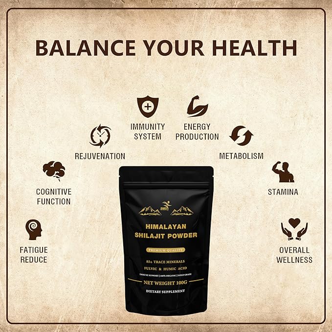 Shilajit Pure Himalayan Shilajit Powder - Gold Grade 100% Pure Shilajit with Fulvic Acid & 85+ Trace Minerals Complex for Energy & Immune Support - 100g