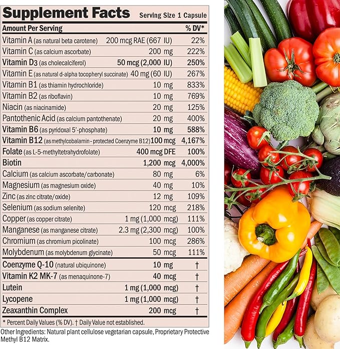 ANDREW LESSMAN Essential-1 nuonce max Multivitamin 2000 IU Vitamin D3 180 Small Capsules. 100 mcg Methyl B12. CoQ10 Lutein Lycopene Zeaxanthin. High Potency. No Additives. Ultra-Mild One Daily Capsule