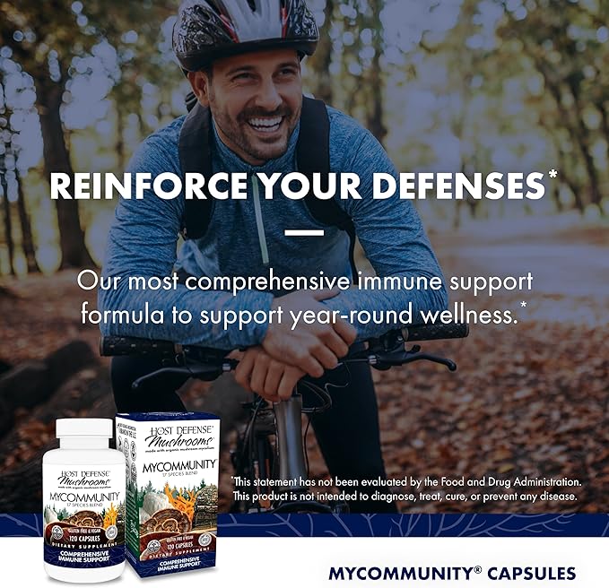 Host Defense MyCommunity Capsules - 17 Species Blend Mushroom Supplement for Immune Support - Herbal Aid with Lion's Mane, Reishi. Chaga, Cordyceps, Turkey Tail & More - 120 Capsules