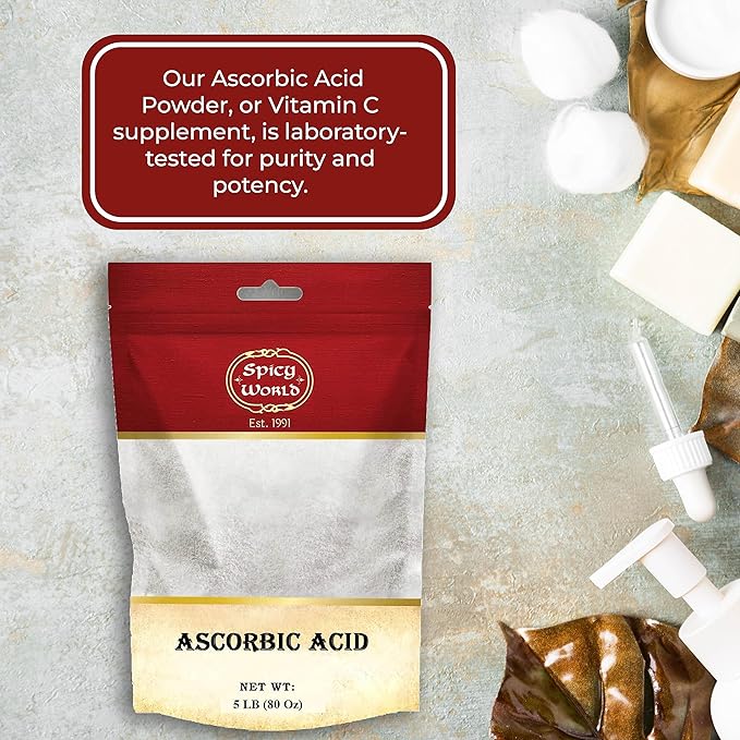 Spicy World Ascorbic Acid Vitamin C Powder 5 LB - Pure VIT C Powder, USP Bulk