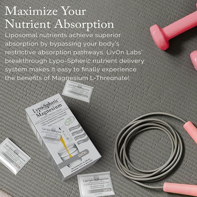 LivOn Laboratories Lypo-Spheric Magnesium L-Threonate - 30 Packets - 77mg Per Packet - Liposome Encapsulated for Maximum Bioavailability - Professionally Formulated - 100% Non-GMO
