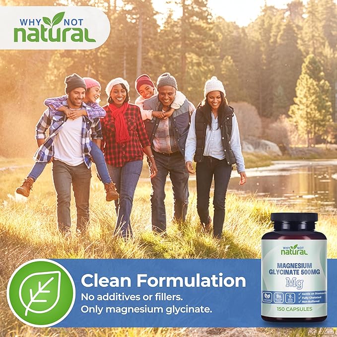 Why Not Natural Magnesium Glycinate 500 mg Capsules Supplement - Vegan, No Filler - Supports Sleep and Relaxation