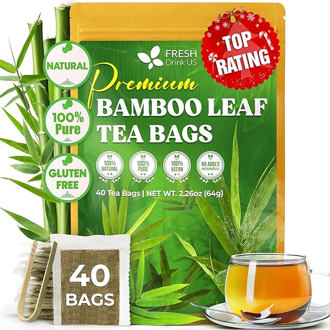 FreshDrinkUS, Premium Bamboo Leaf Tea Bags | 40 Count | Naturally Light & Refreshing Caffeine-Free Herbal Tea – From 100% Natural Bamboo Leaves. Sugar-Free. Vegan