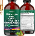 Thyroid Support Drops - Selenium, Zinc, Iodine, L Tyrosine, Ashwagandha, Turmeric, Schisandra Guggu, Cayenne, Basil - Liquid Supplement Folate Copper Alcohol -Free, Vegan, Non-GMO – 2 oz