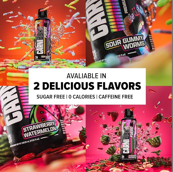 Nutrex Research Carniburn Liquid L Carnitine 3000mg – Thermogenic Liquid Fat Burner for Men & Women with MitoBurn, InnoSlim, GBBGO - Stimulant Free Metabolism Booster - Sour Gummy Worms 31 SV