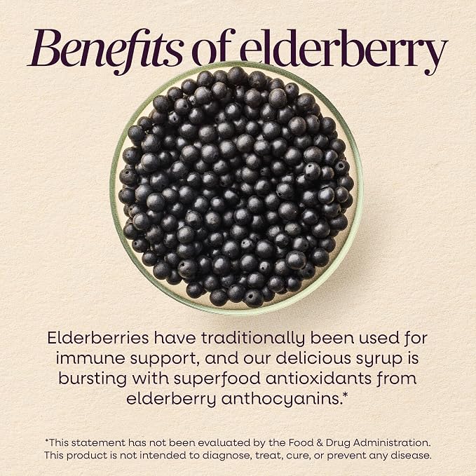 Nature’s Way Sambucus Traditional Elderberry Syrup for Traditional Immune Support* with Highly Concentrated Black Elderberry Extract & Superfood Antioxidants, Adults & Kids 7+, Berry Flavored, 4 Fl Oz