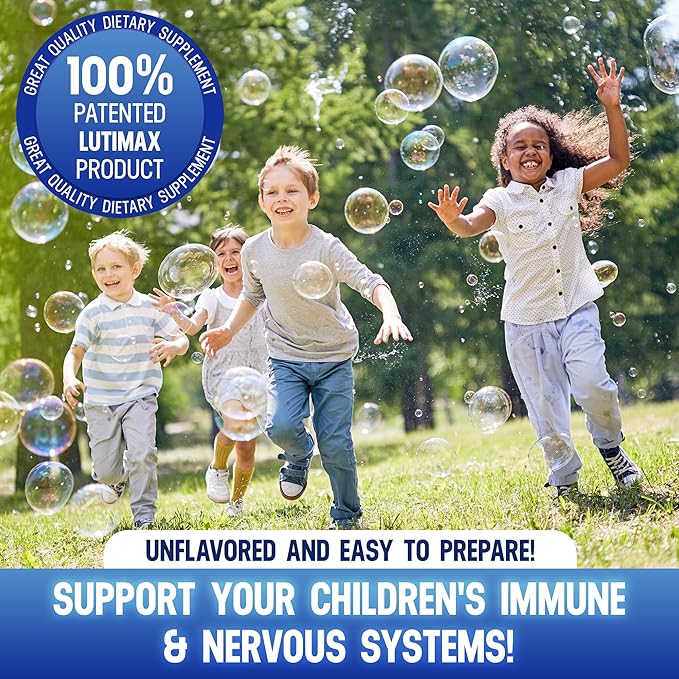 Lutimax Pediatric Powder Brain Supplement with Luteolin & Rutin for Kids - Memory, Focus, Muscle & Immune Support Brain Supplements - Nootropic Antioxidants - 200 Servings