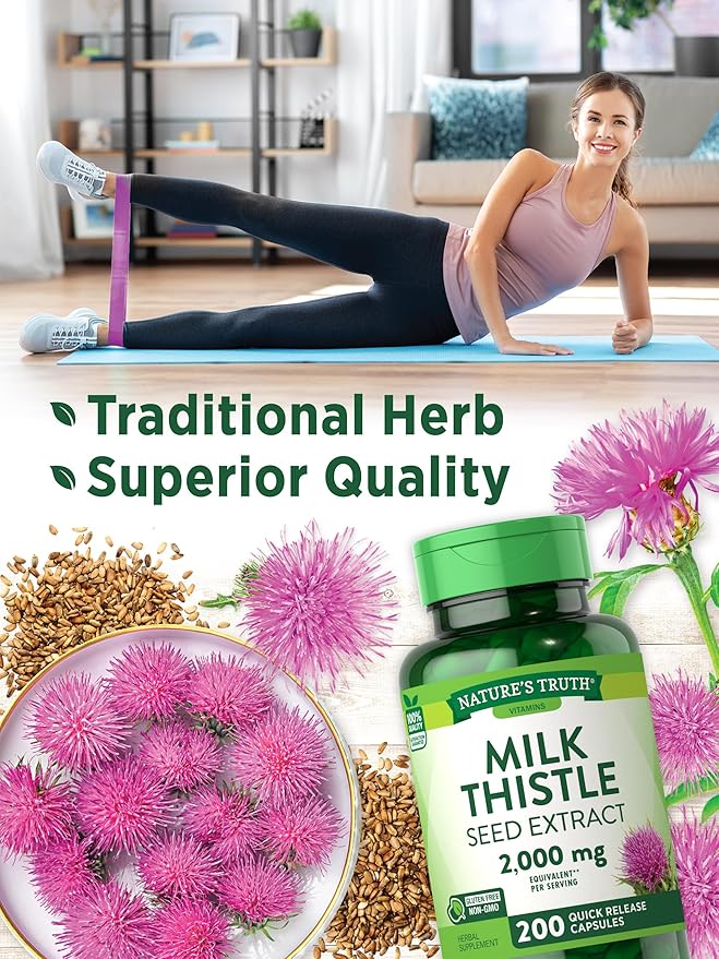Nature's Truth Milk Thistle Supplement | 200 Capsules | Non-GMO and Gluten Free Seed Extract | Silymarin Marianum