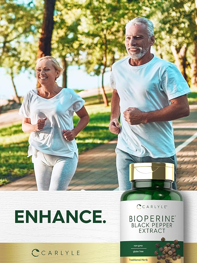 Carlyle Bioperine 10mg | 120 Capsules | Non-GMO & Gluten Free | Sourced from Black Pepper Extract | Supports Curcumin Powder Absorption
