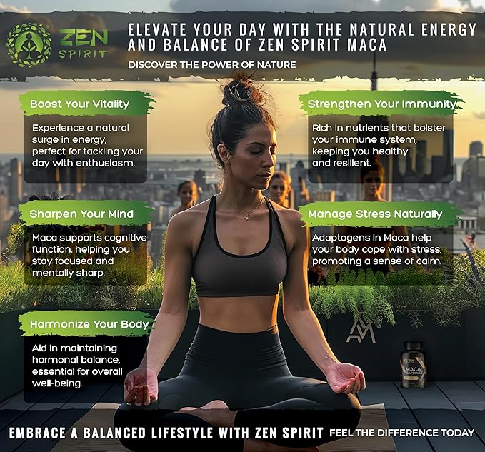 Zen Spirit Maca Root Capsules Gelatinized - Yellow, Red & Black Powder Blend - Organic & Vegan Certified - 180 Pills 500mg - Supplement for Men and Women