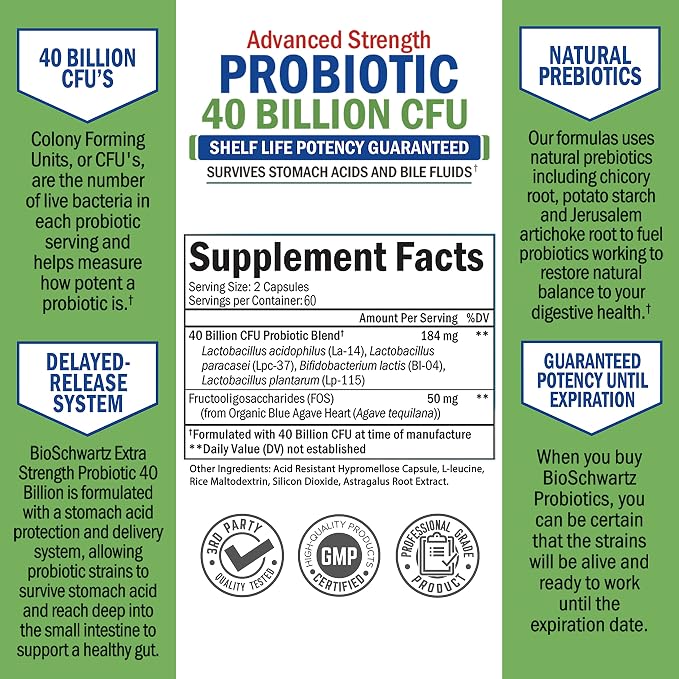 Triple Strength Omega 3 Fish Oil Softgels (2 Month Supply) Plus 40 Billion CFU Daily Probiotic Supplement (2 Month Supply)