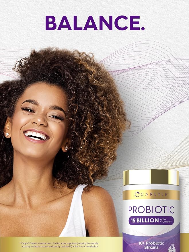 Carlyle Probiotic | 15 Billion CFU | 30 Capsules | 10 Probiotic Strains with Prebiotic Fiber | Delayed Release | Non GMO, Gluten Free
