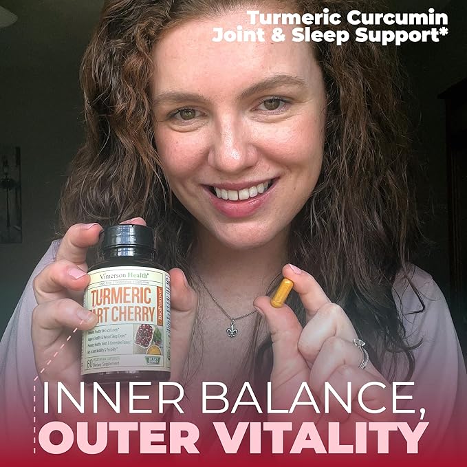 Tart Cherry Capsules – Turmeric Curcumin Supplement with Tart Cherry Extract & Celery Seed Extract – Turmeric Curcumin with Black Pepper for Uric Acid Balance, Joint Health & Sleep Aid - 60 Count