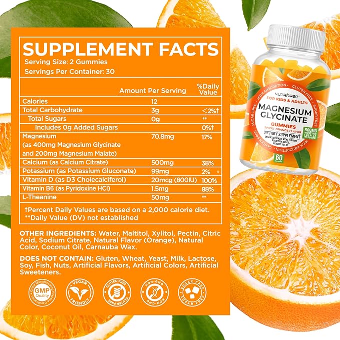 NutraPep Magnesium Glycinate Gummies for Kids & Adults Women & Men - Sugar Free Gluten Free Non-GMO Vegan Chewable Supplement