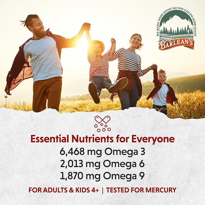 Barlean's Total Omega 3 6 9 Liquid Fish Oil Supplement with Borage and Flaxseed Oil 6,468 mg of Omegas EPA, DHA, ALA, and GLA for Joint and Heart Health, 16 oz