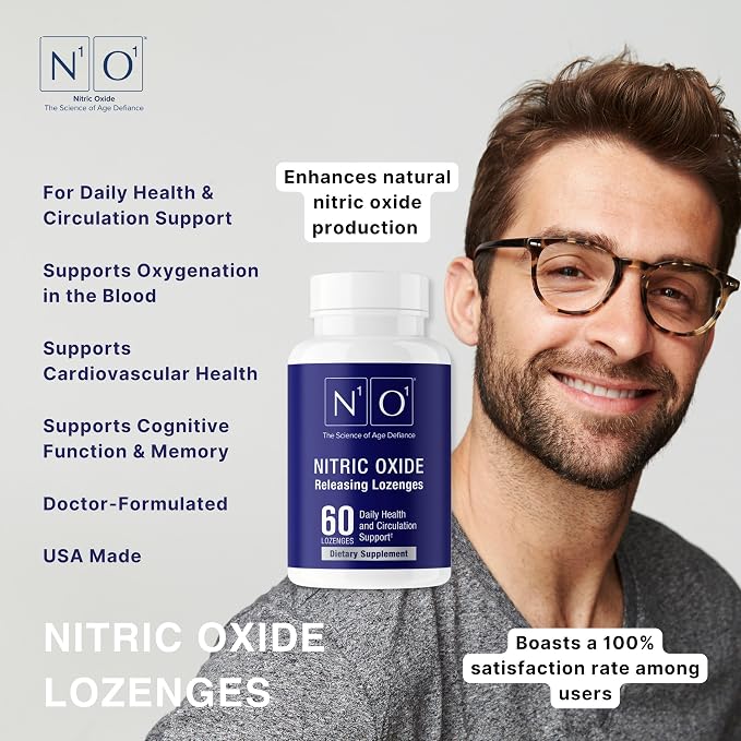 N1O1 Nitric Oxide Lozenges - 60 Count - Nitric Oxide Supplement for Heart Health, Circulation, Energy, Blood Flow, Oxygenation, Healthy Blood Pressure, Cardiovascular Support for Men & Women
