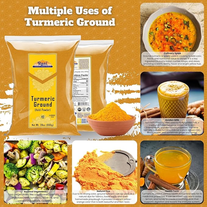 Rani Turmeric (Haldi) Root Powder Spice, (High Curcumin Content) 28oz (800g) ~ All Natural | 100% Pure, Salt Free | Vegan | Gluten Friendly | NON-GMO | Kosher | Indian Origin