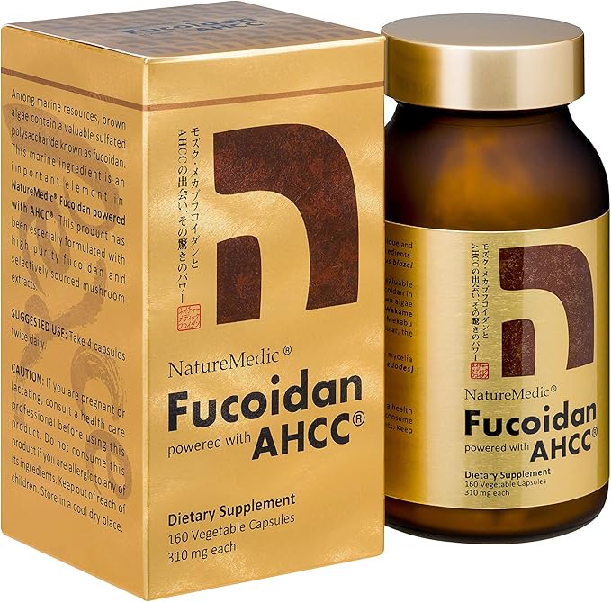Fucoidan Powered with AHCC® Brown Seaweed Immunity Supplement with High Purity Mekabu Mozuku Agaricus 5 Bottles - 800 Vegetable Capsules