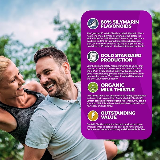 FineLand Milk Thistle Pills 50:1 Extract with 80% Silymarin Flavonoids – Liver & Antioxidant Support - 50X Concentrated Seed Extract -120 Vegan Capsules, Non-GMO, Made in USA