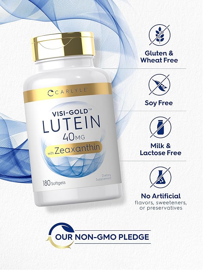 Carlyle Lutein and Zeaxanthin Supplement | 40mg | 180 Softgels | Pills for Eyes | Eye Health Vitamins | Visi-Gold | Non-GMO and Gluten Free