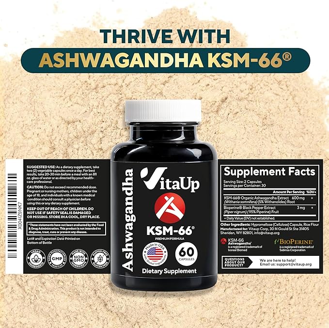 Ashwagandha KSM 66 with Black Pepper - USA Made KSM-66 Ashwagandha Supplements for Energy, Relaxation and Normal Cognitive Function - 60 Caps