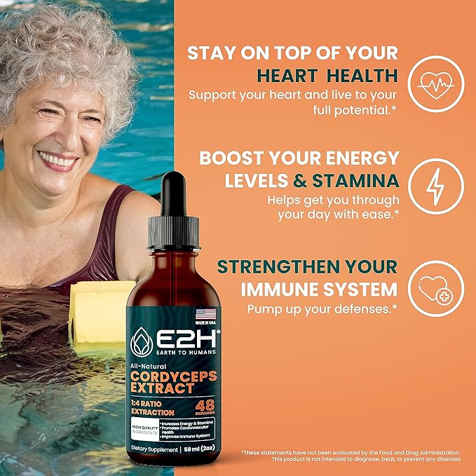 Cordyceps Mushroom Supplement - Faster Absorption Than Cordyceps Mushroom Capsules or Powder - Our Cordyceps Extract Promotes Energy & Stamina Support - Mushroom Extract - 2 Fl Oz by E2H
