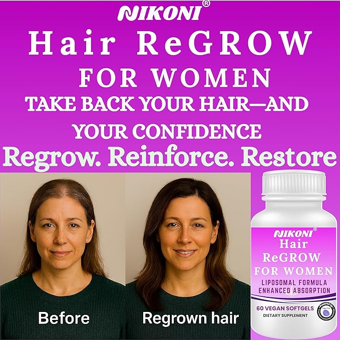 Nikoni Hair ReGROW Women’s Liposomal Formula – Biotin, Keratin, Saw Palmetto & Botanical Essentials-60 Vegan Softgels
