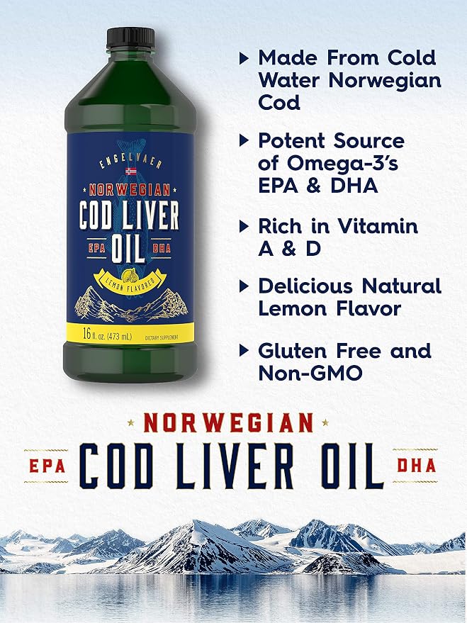 Carlyle Cod Liver Oil Liquid | 16 fl oz | Pack of 3 Bottles | Lemon Flavor | Norwegian | Non GMO, Gluten Free