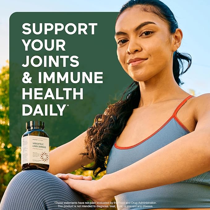 SMARTERNUTRITION Curcumin Softgels - Vegan High Absorption 400 mg Curcumin Supplement Standardized to 95% Tetrahydrocurcuminoids + Black Seed Oil & Ginger for Joint & Immune Health - 180 Ct