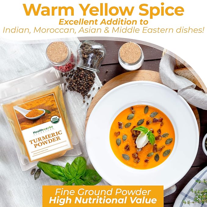 Healthworks Superfoods Organic Turmeric Powder - 8 Oz - Ground Raw Organic, Curcumin, Keto, Paleo, Vegan and Non-GMO