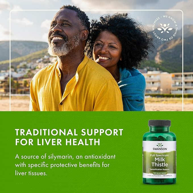 Swanson Full Spectrum Milk Thistle Liver Health Supplement for Adults Seeking Natural Detoxification and Antioxidant Support - 500 mg (100 Vegan Capsules, 3 Pack)