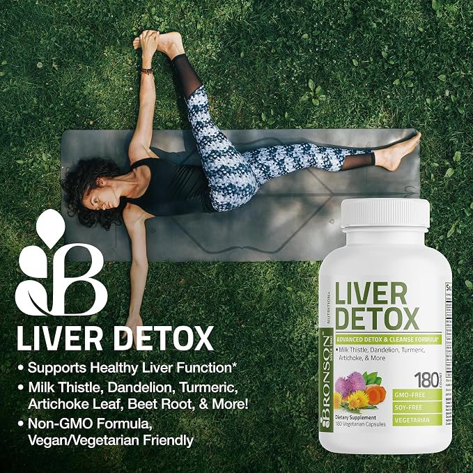Bronson Liver Detox Advanced Detox & Cleansing Formula Supports Health Liver Function with Milk Thistle, Dandelion Extract, Turmeric, Artichoke Leaf & More, Non-GMO, 180 Vegetarian Capsules