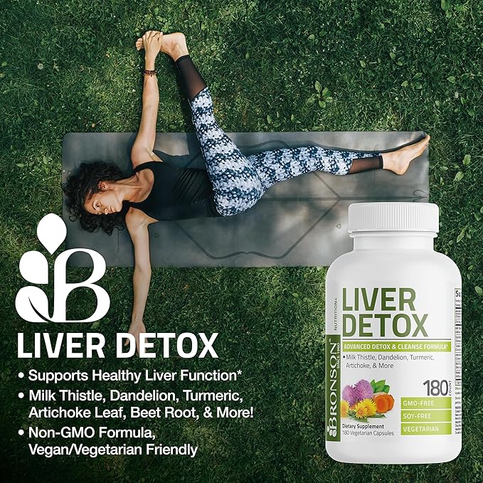 Bronson Liver Detox Advanced Detox & Cleansing Formula Supports Health Liver Function with Milk Thistle, Dandelion Extract, Turmeric, Artichoke Leaf & More, Non-GMO, 60 Vegetarian Capsules