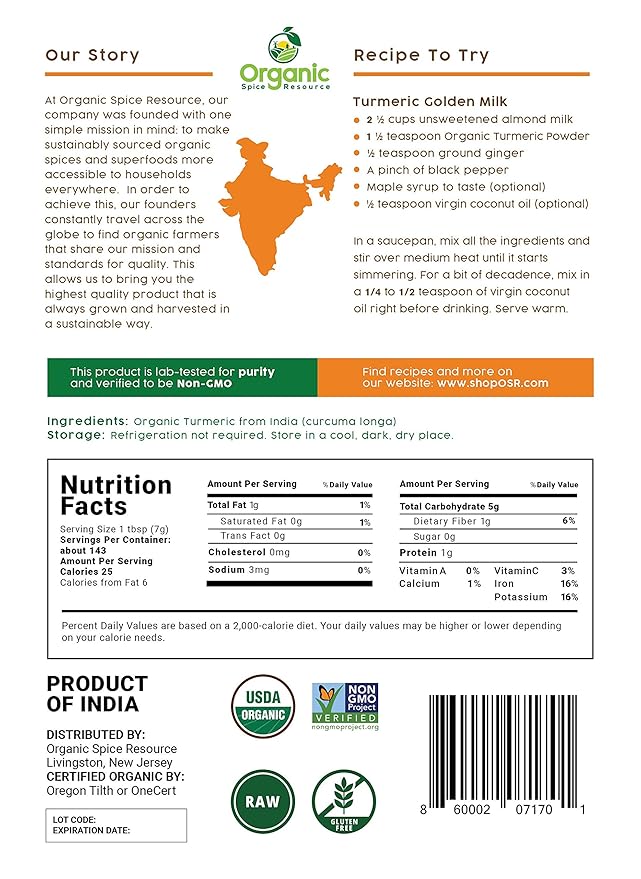 Organic Turmeric Powder w/Curcumin | 4.4 Pound (Pack of 2) | USDA Organics and Non-GMO | Lab Tested for Heavy Metal and Purity | 100% Raw and Natural by OSR