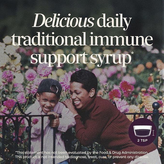 Nature’s Way Sambucus Traditional Elderberry Syrup for Traditional Immune Support* with Highly Concentrated Black Elderberry Extract & Superfood Antioxidants, Adults & Kids 7+, Berry Flavored, 4 Fl Oz