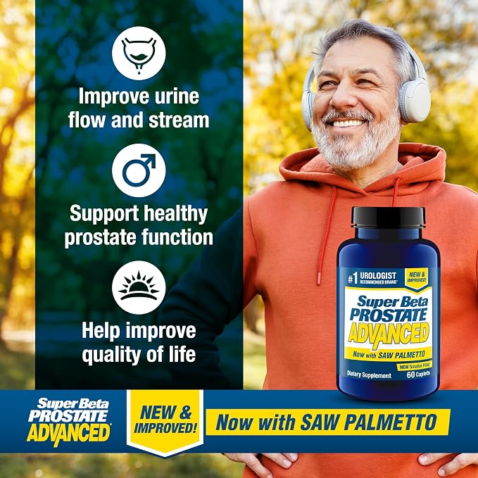 SUPER BETA PROSTATE Advanced with Saw Palmetto - Prostate Health Supplements for Men, Bladder & Urinary Support with Beta-sitosterol, Reishi, Saw Palmetto, Vitamin D, Zinc Oxide, Selenium - 240 Count