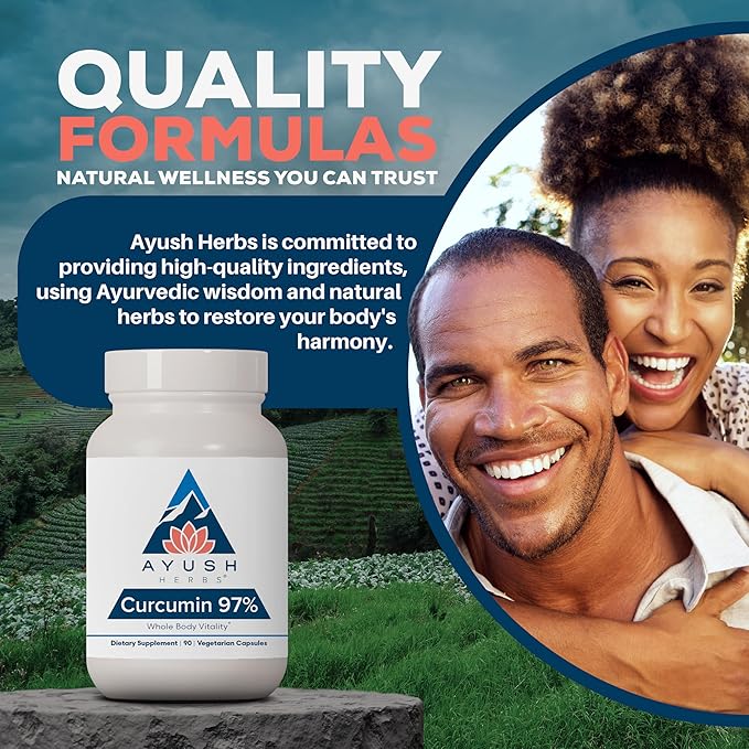 Ayush Herbs Curcumin 97% - Curcumin Supplements, Premium Turmeric Root Supplement, Curcuminoids for Women & Men, Adults, Premium Joint Support, Strength & Vitality - 90 Vegetarian Capsules (1 Count)