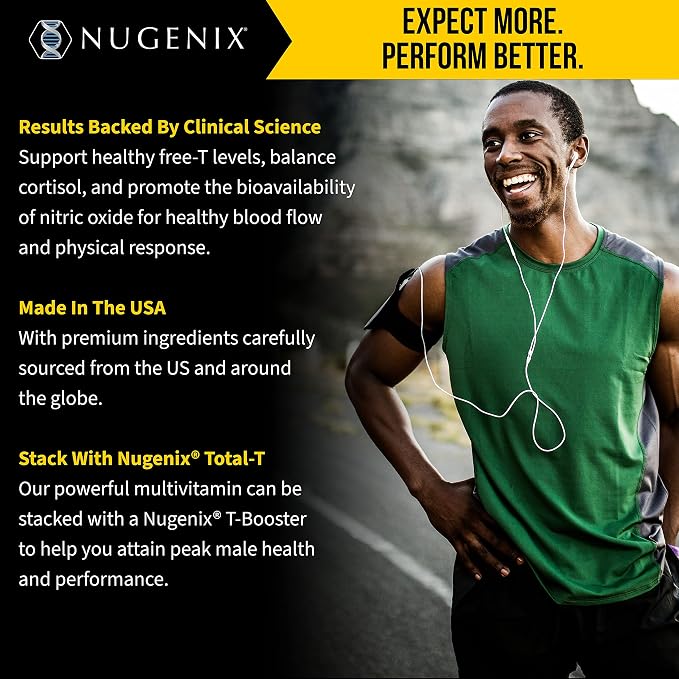Nugenix Multivitamin for Men, Multivitamin and Testosterone Support - 19 Vitamins and Minerals, Supports Free Testosterone, Balance Cortisol, Promotes Nitric Oxide Production, Blood Flow - 60 Tablets