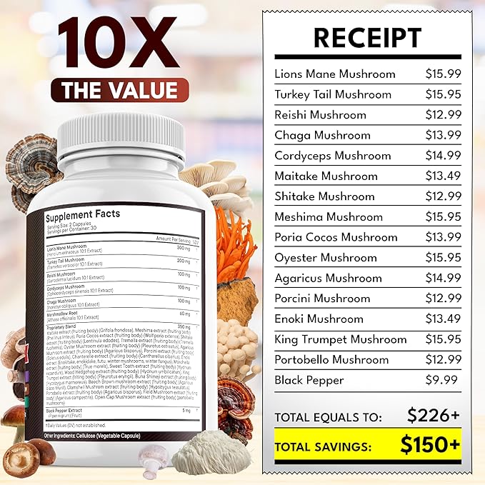 NEW AGE Lions Mane Mushroom Supplement with Turkey Tail Reishi Cordyceps Chaga with Marshmallow Root