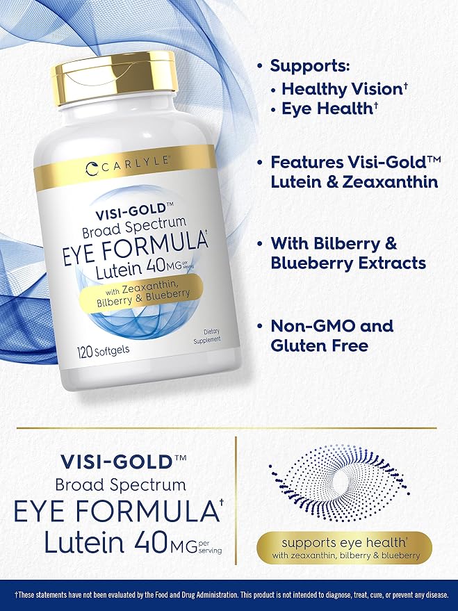 Carlyle Eye Health Supplement | 120 Softgels | with Lutein 40mg, Zeaxanthin, Bilberry and Blueberry | Broad Spectrum Eye Support Vitamins | Non-GMO, Gluten Free Formula