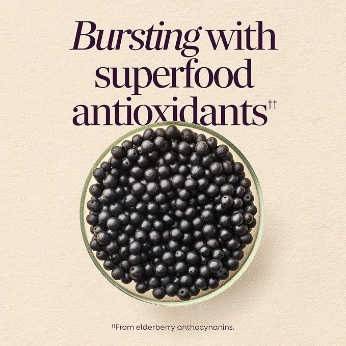 Nature’s Way Sambucus Elderberry Gummies, Immune Support Gummy for Adults & Kids Ages 4+ with Black Elderberry Extract, Vitamin C, Vitamin D3, and Zinc*, 60 Gummies