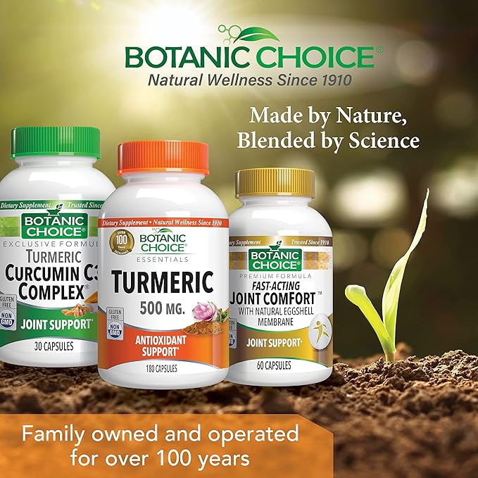 Botanic Choice Premium Turmeric Antioxidant Support - Joint Health Supplement for Adults - 180 Vege Capsules (500 mg each)
