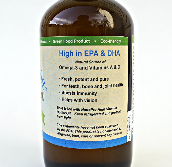 Virgin Cod Liver Oil - 8 Fl oz Natural, Wild Caught & Fresh Tasting,.High in Vitamin D, Omega 3 DHA/EPA (Peppermint Flavored)