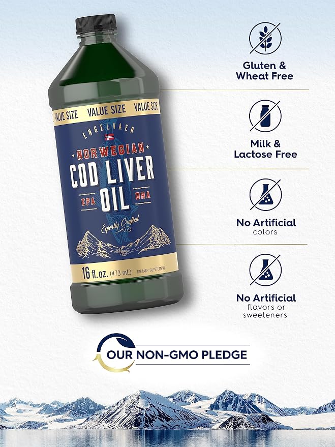 Carlyle Norwegian Cod Liver Oil | 16oz | Pack of 3 Bottles | Liquid Unflavored Fish Oil Supplement | Non-GMO, Gluten Free
