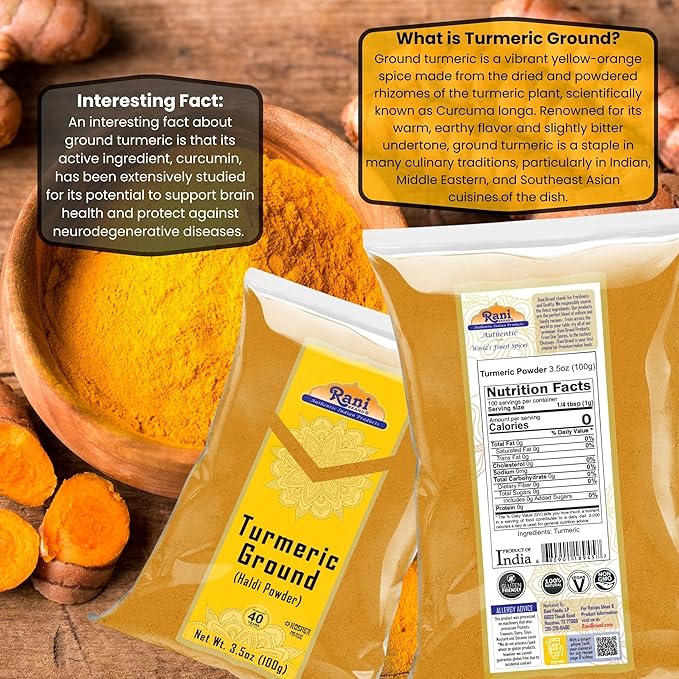 Rani Turmeric (Haldi) Root Powder Spice, (High Curcumin Content) 3.5oz (100g) ~ All Natural | 100% Pure, Salt Free | Vegan | Gluten Friendly | NON-GMO | Kosher | Indian Origin