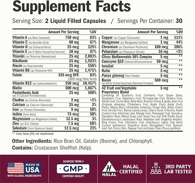 Multivitamin for Women with Vitamins and Minerals for Energy, Focus and Immune Health – Premium Daily Womens Multivitamins & Multiminerals – 60 Liquid Capsules