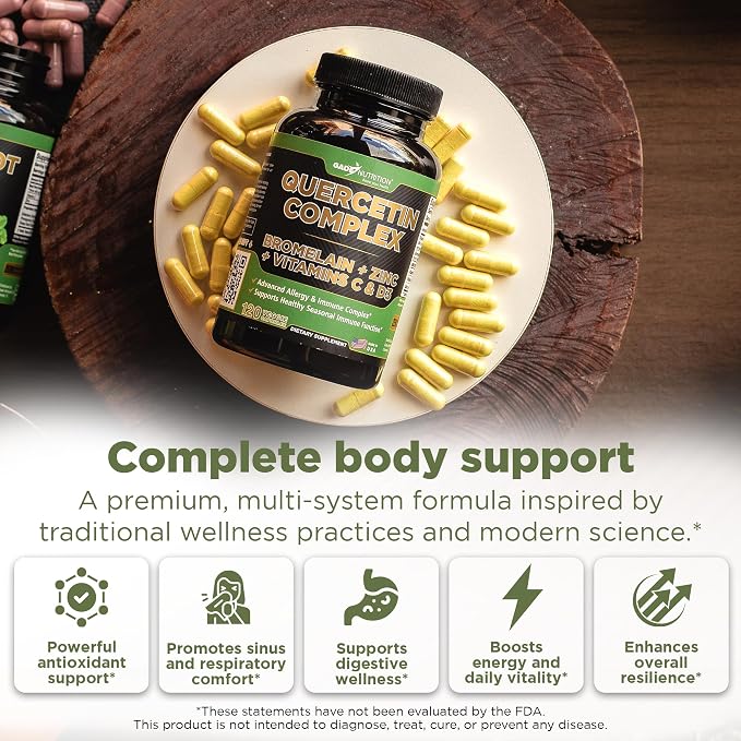 Gade Nutrition Organic Quercetin with Bromelain Vitamin C and Zinc | Immune Support Supplement Quercetin 500mg Capsules | Bioflavonoids Made in USA Third Party Tested