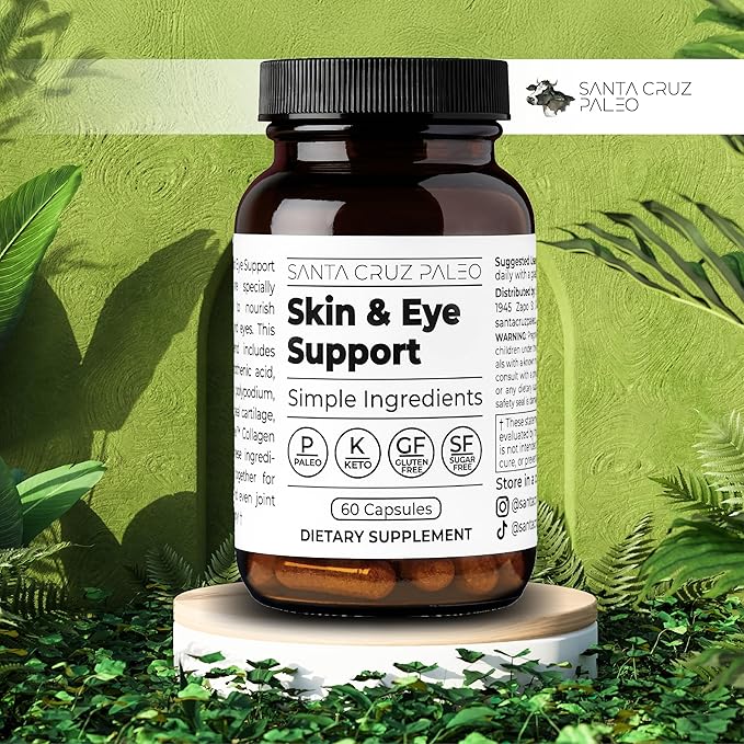 Santa Cruz Paleo Skin & Eye Capsules, Simple Daily Formula for Skin Appearance & Eye Routine, Clean Ingredients, Gluten Free, Keto & Paleo Friendly, 60 Capsules