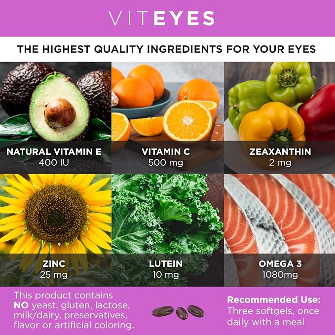 Viteyes AREDS 2 + Omega-3 Macular Health Formula Softgels, Triple Strength Omega-3 (650 mg EPA, 350 mg DHA), Eye Health Vitamin for Vision Protection, 90 Softgels