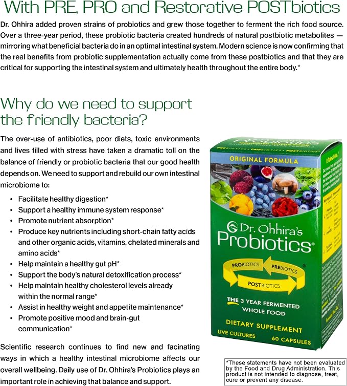 Essential Formulas Dr. Ohhira’s Probiotics Original Formula with 3 Year Fermented Prebiotics, Live Active Probiotics and the only Product with Postbiotic Metabolites, 60 Capsules